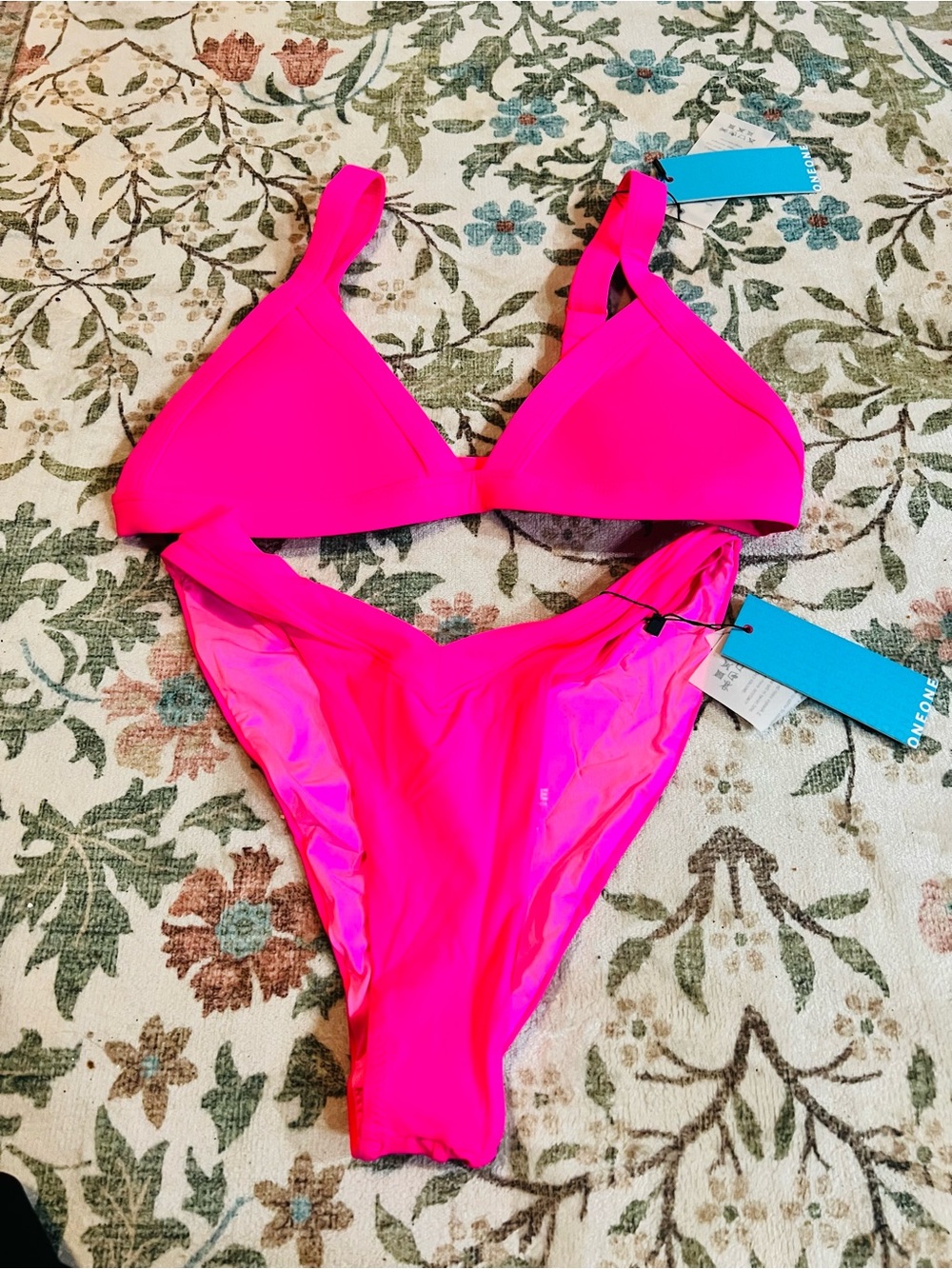 NWT One One Swimwear Punch Pink Bikini Large
